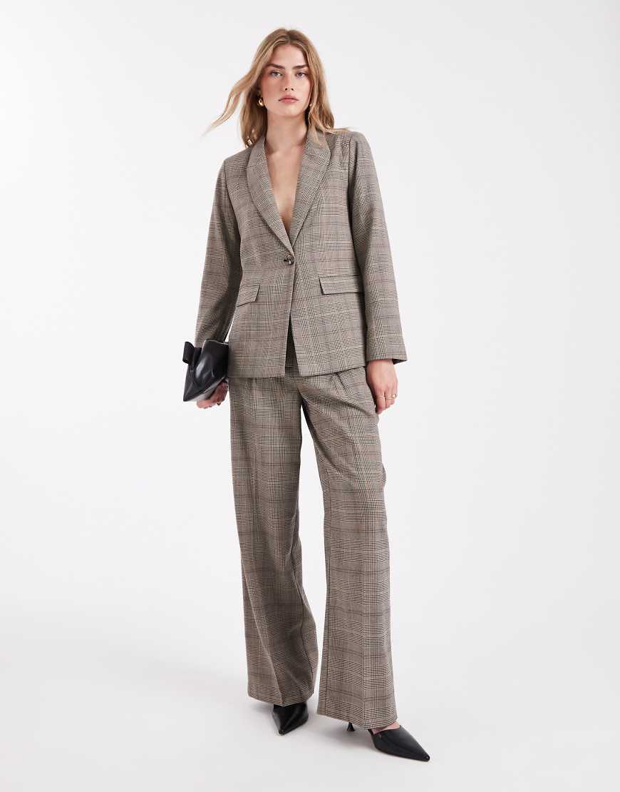 New Look - Karierte Hose in Braun mit weitem Schnitt, Kombiteil-Brown von New Look