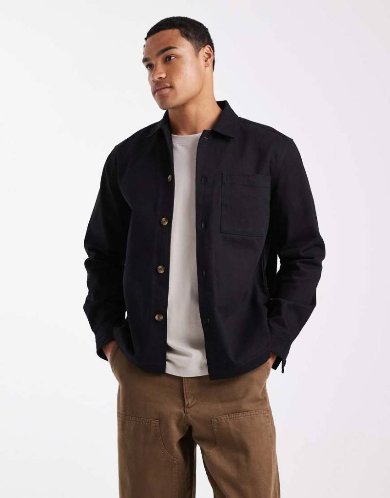 New Look - Kastige Twill-Hemdjacke in Schwarz von New Look