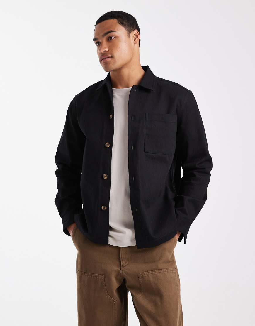 New Look - Kastige Twill-Hemdjacke in Schwarz von New Look