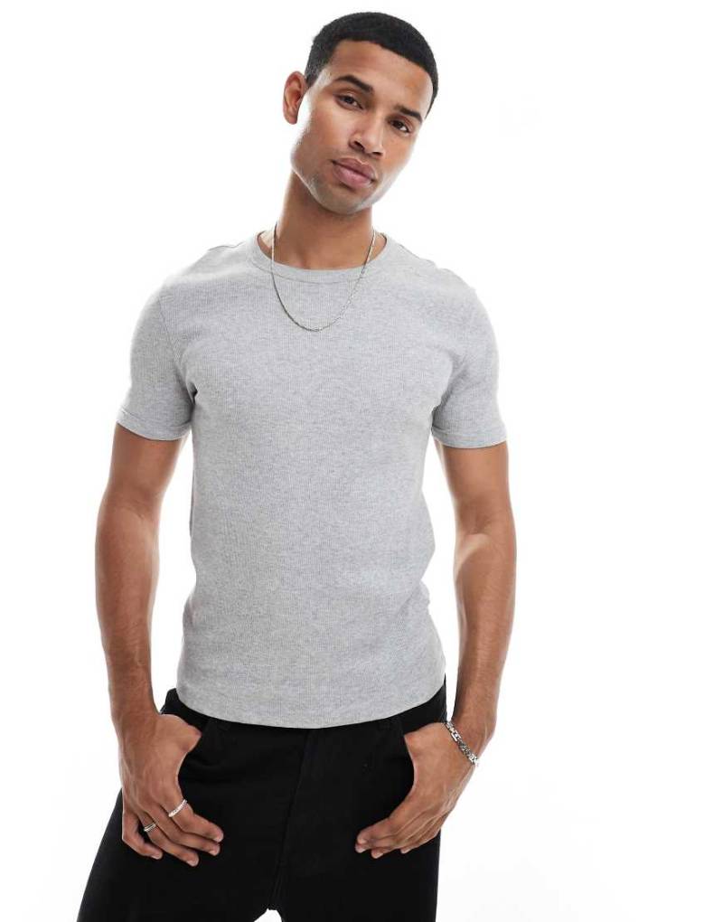 New Look - Geripptes Muskel-T-Shirt in meliertem Grau von New Look