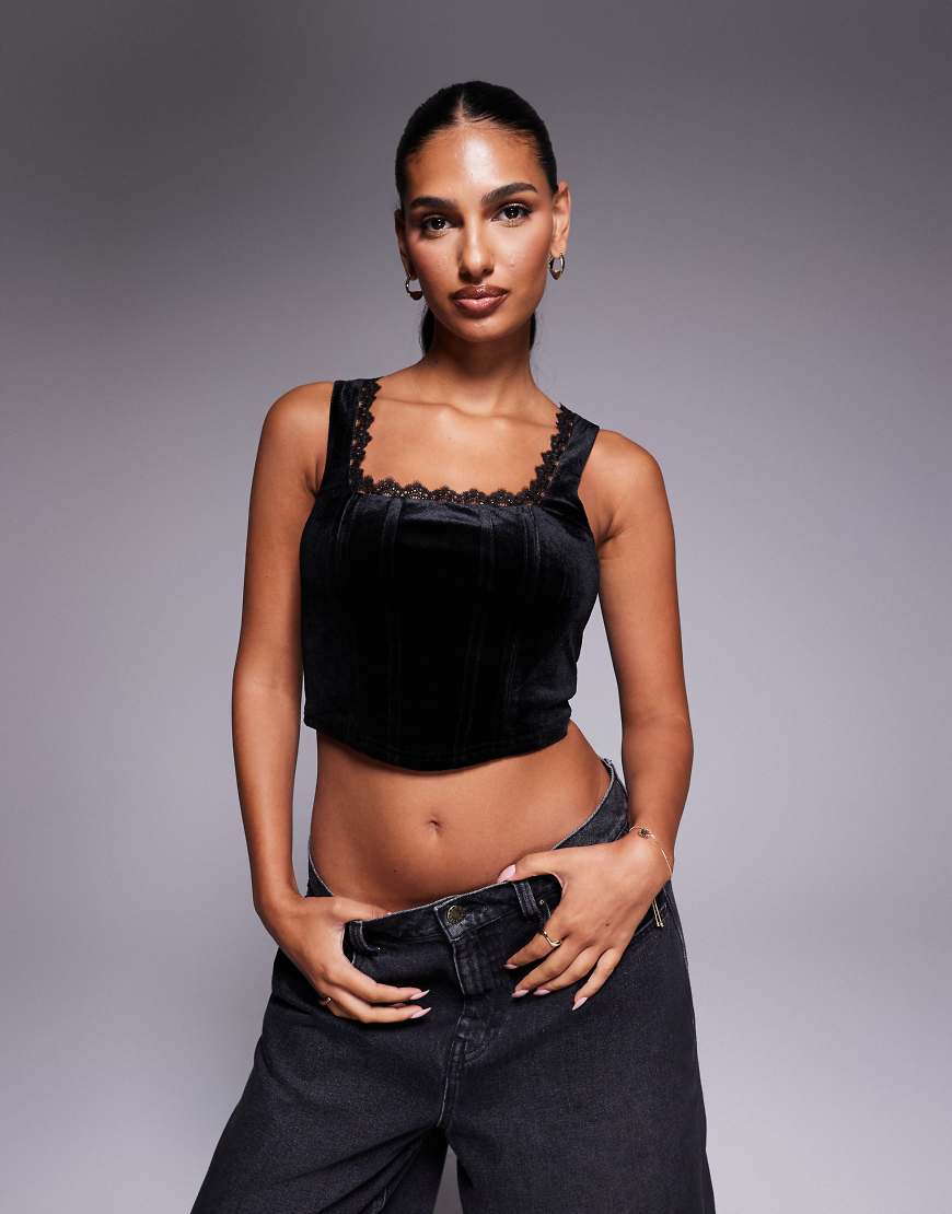 New Look - Korsett-Top aus Samt in Schwarz von New Look