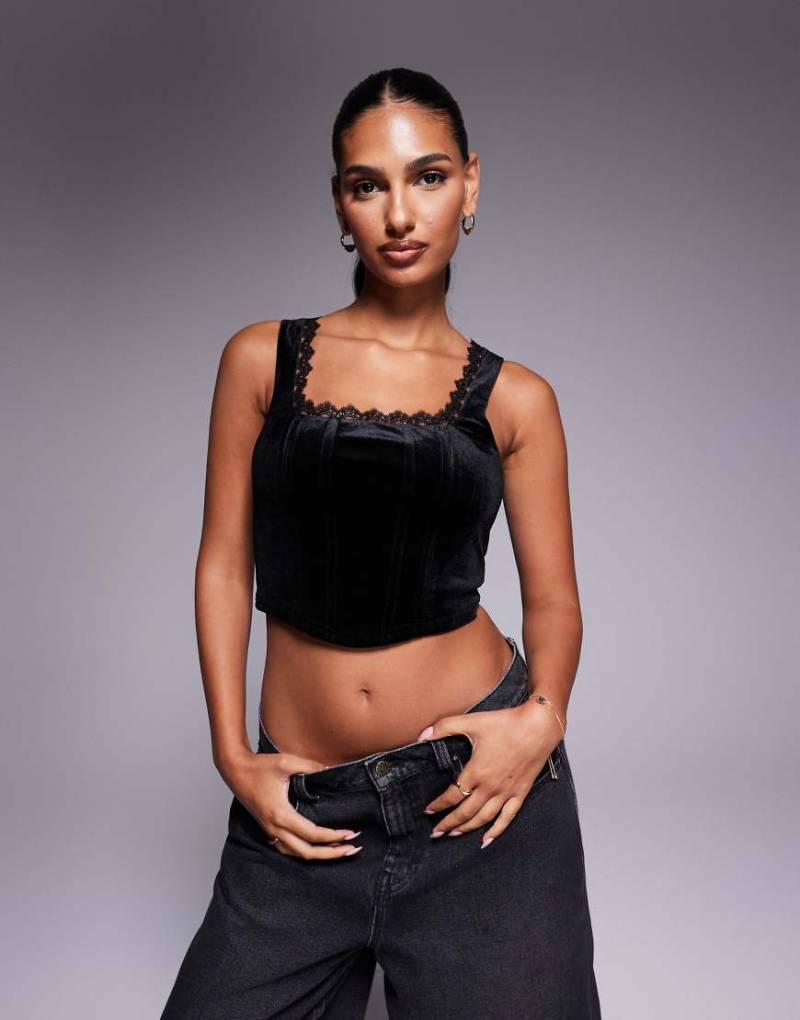 New Look - Korsett-Top aus Samt in Schwarz von New Look