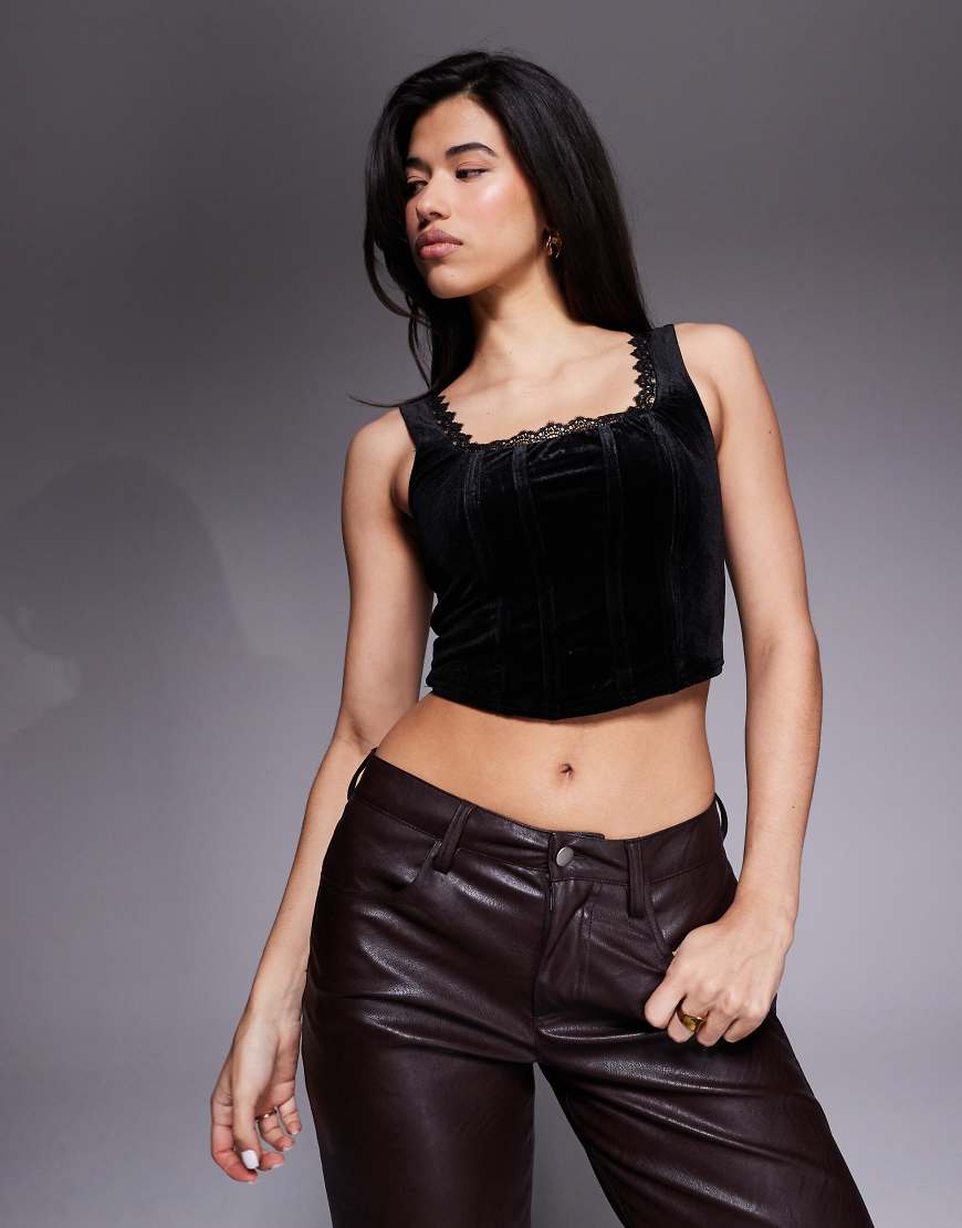 New Look - Korsett-Top aus Samt in Schwarz von New Look