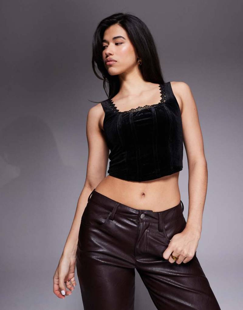 New Look - Korsett-Top aus Samt in Schwarz von New Look