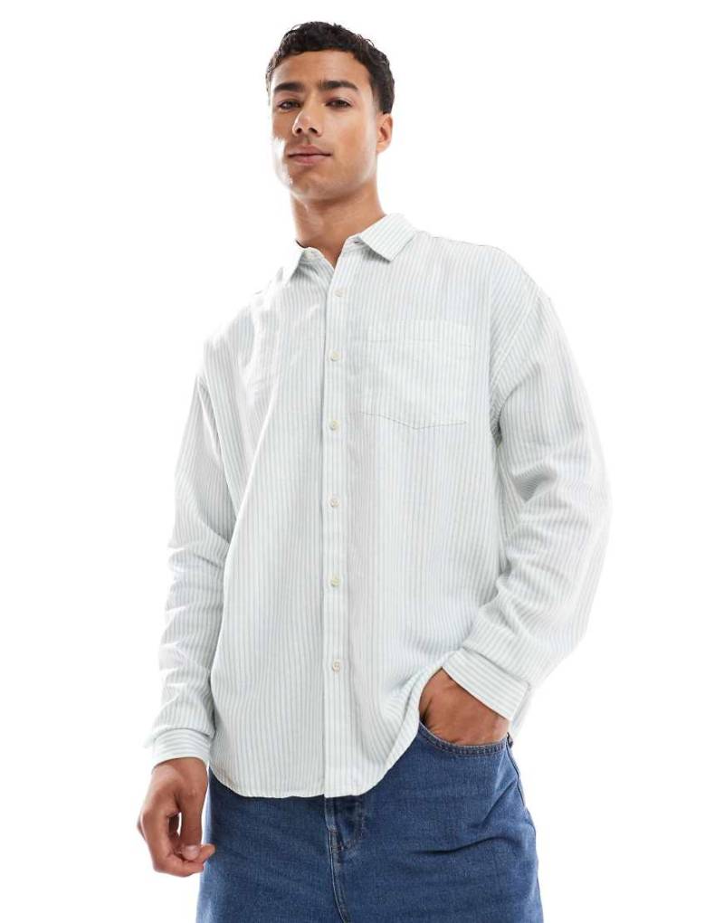 New Look - Langärmliges Hemd in Leinenoptik in Blau gestreift-Neutral von New Look