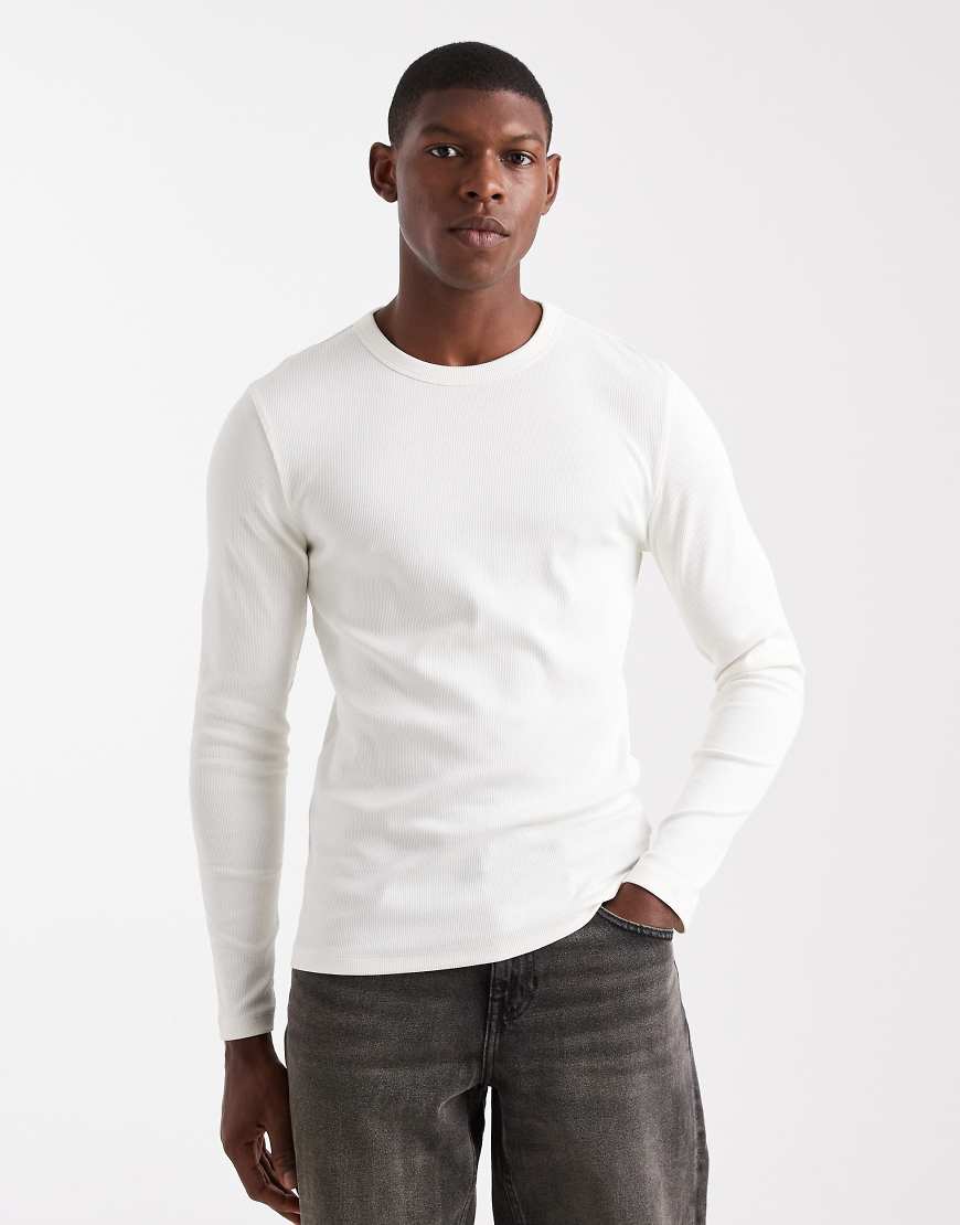 New Look - Langärmliges Muskelshirt in geripptem Wollweiß von New Look