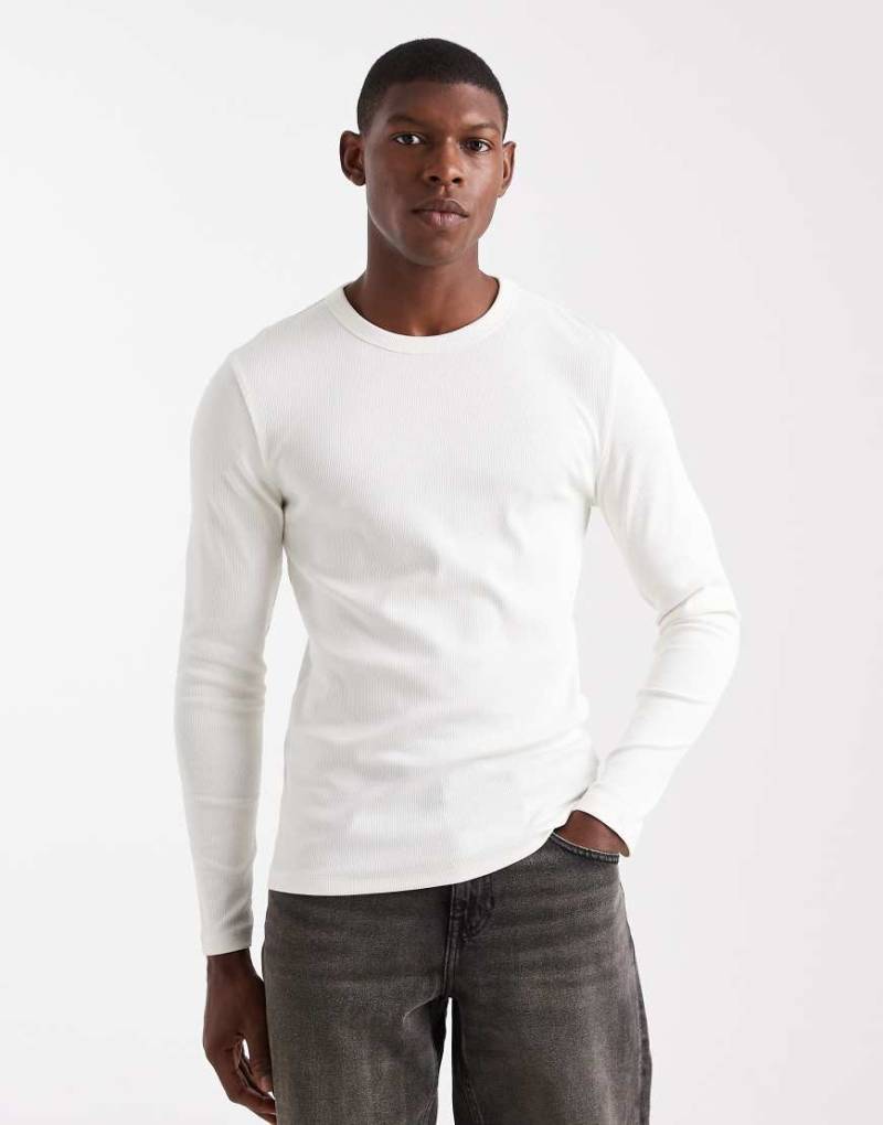 New Look - Langärmliges Muskelshirt in geripptem Wollweiß von New Look