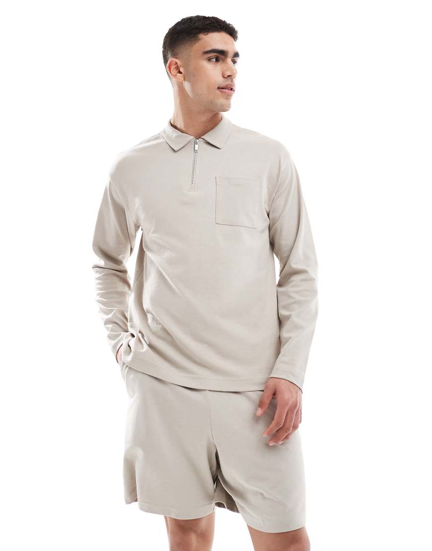 New Look - Langärmliges Oberteil in Stein mit Polokragen und Reißverschluss, Kombiteil-Neutral New Look - Langärmliges Oberteil in Stein mit Polokragen und Reißverschluss, Kombiteil-Neutral von New Look