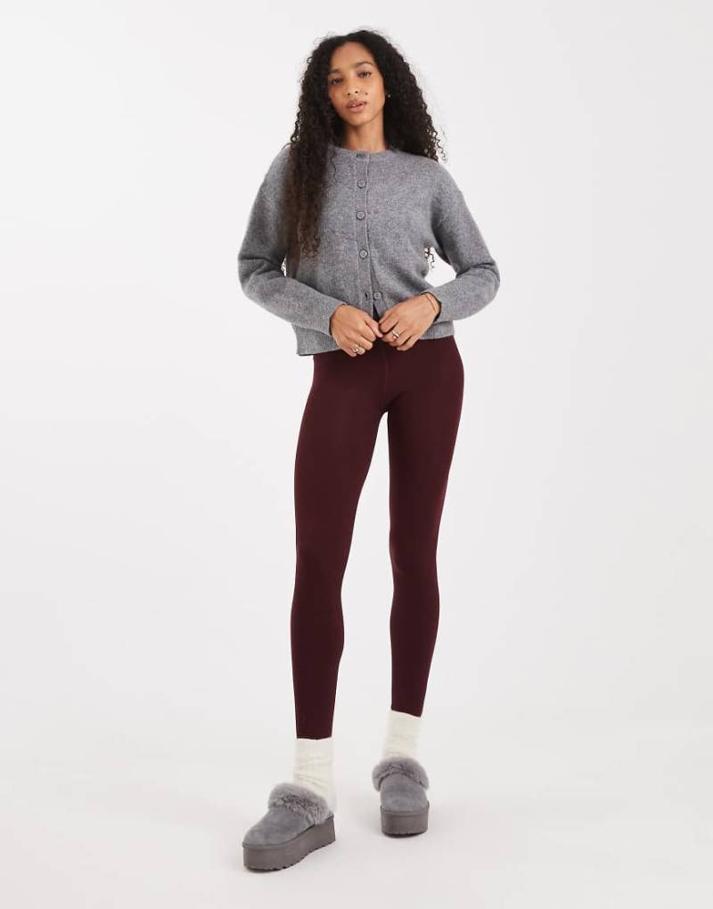 New Look - Leggings in Burgunderrot mit Fleecefutter von New Look
