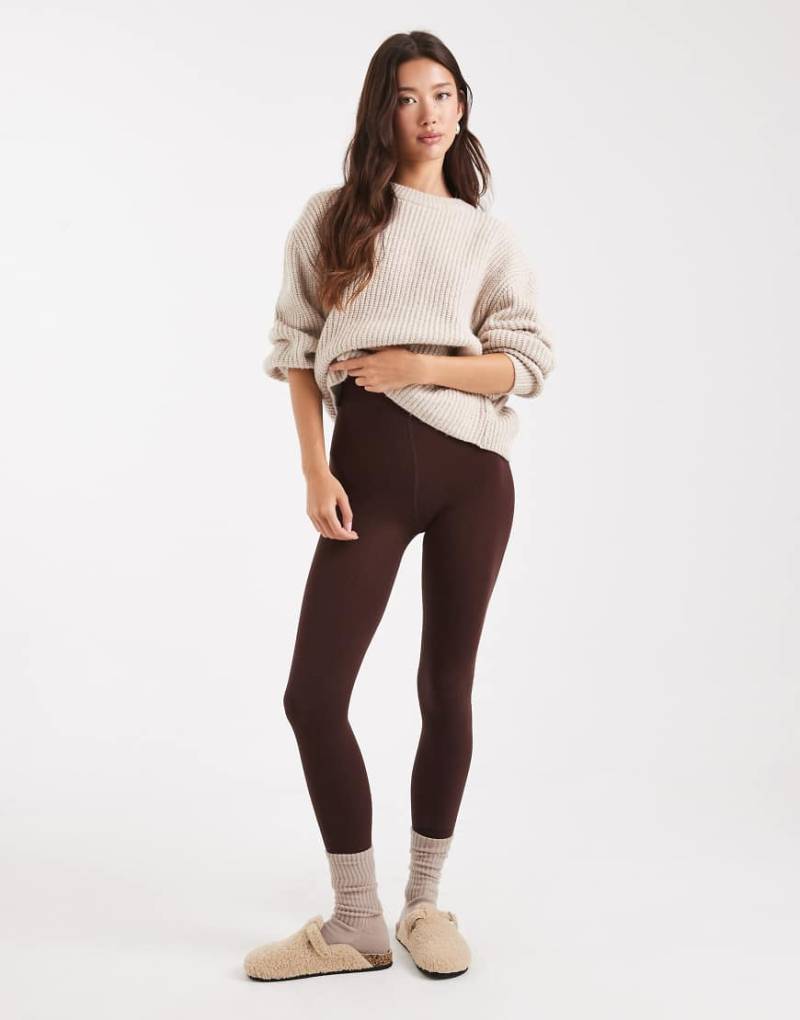 New Look - Leggings in Dunkelbraun mit Fleecefutter-Brown von New Look