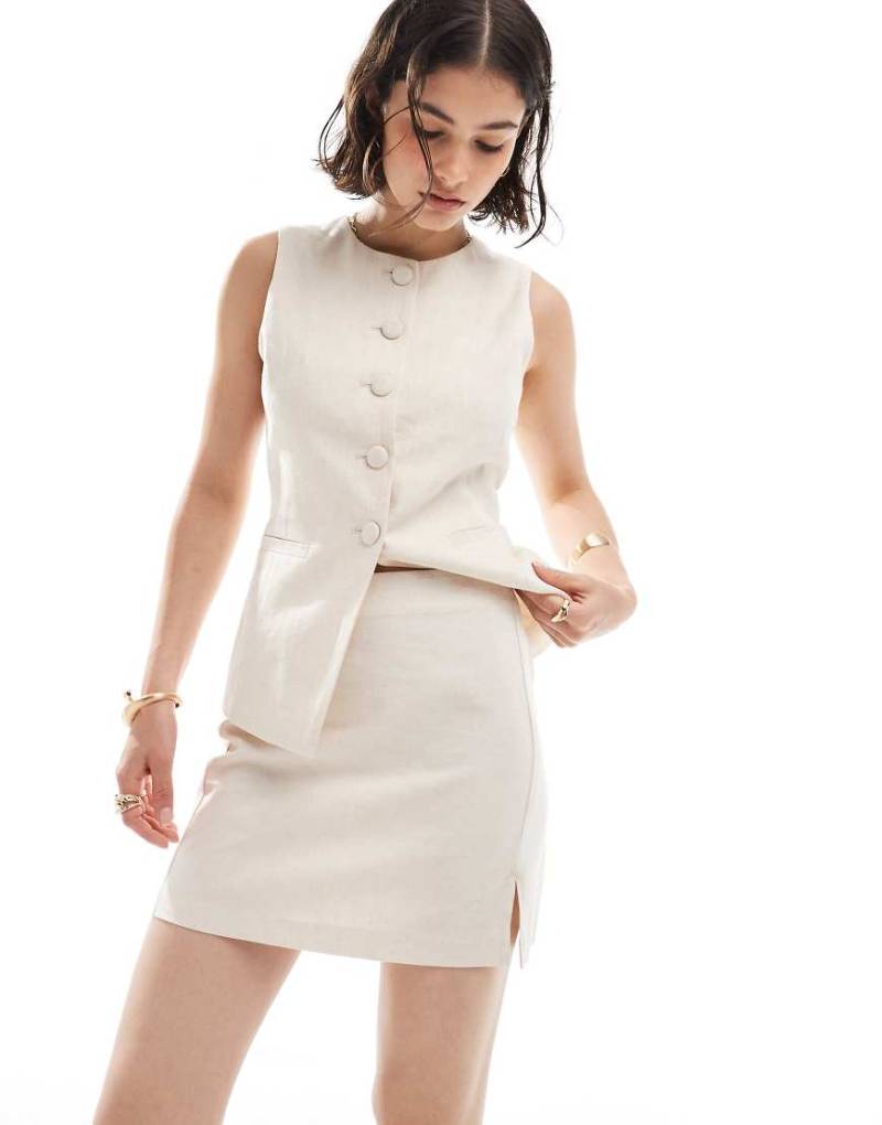 New Look - Leinen-Minirock in Stein, Kombiteil-Neutral von New Look