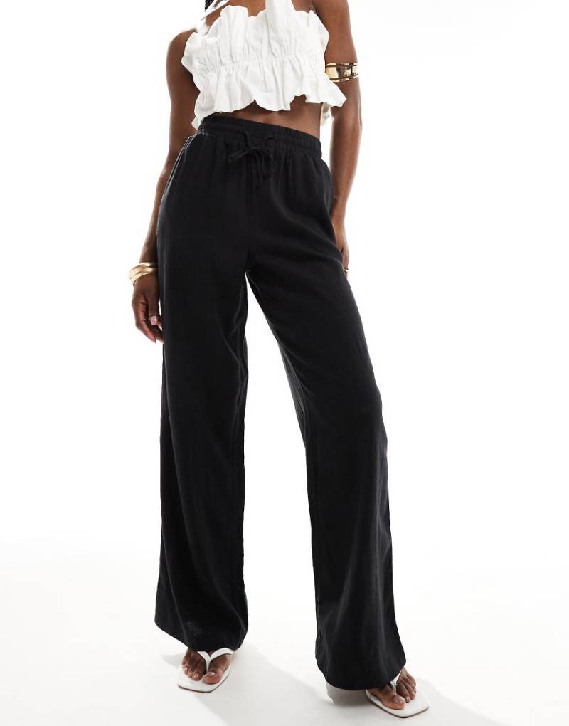 New Look - Leinenhose in Schwarz mit weitem Schnitt von New Look