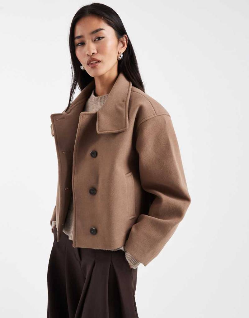 New Look - Mantel in Nerzrosa mit Knopfleiste und Stehkragen-Neutral von New Look