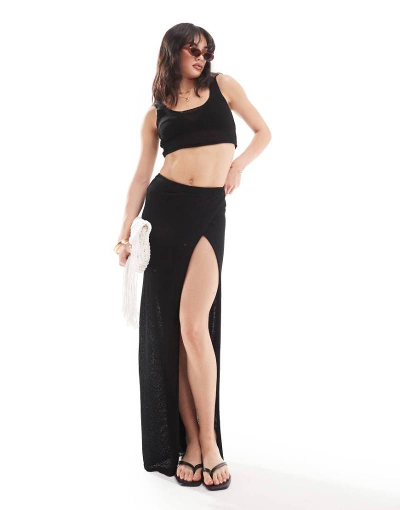 New Look - Maxi-Wickelrock aus Häkelware in Schwarz von New Look