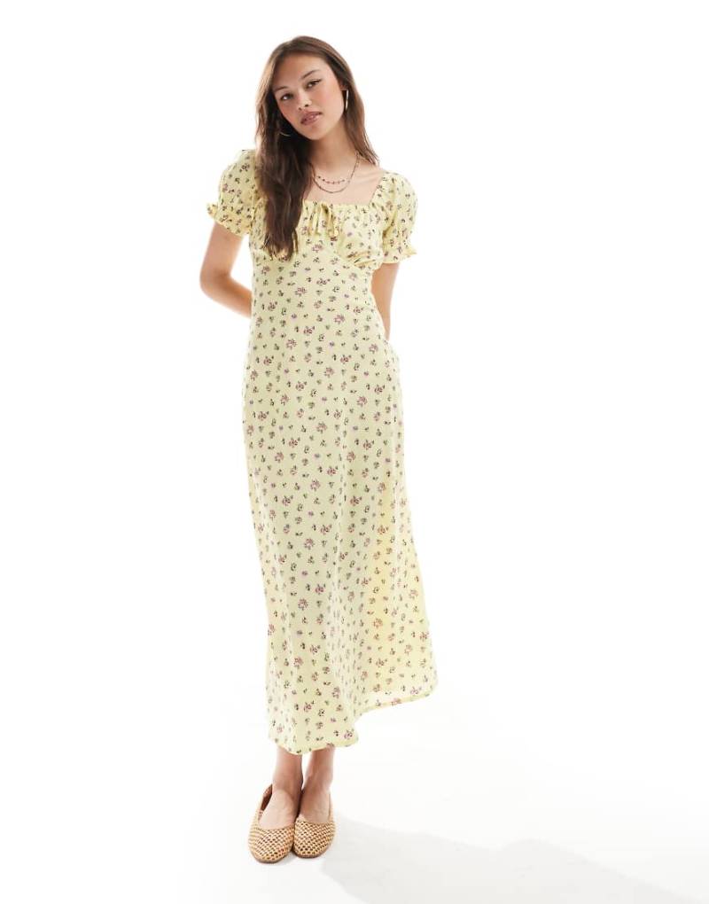 New Look - Midi-Milchmädchenkleid in Gelb mit Blumenmuster von New Look