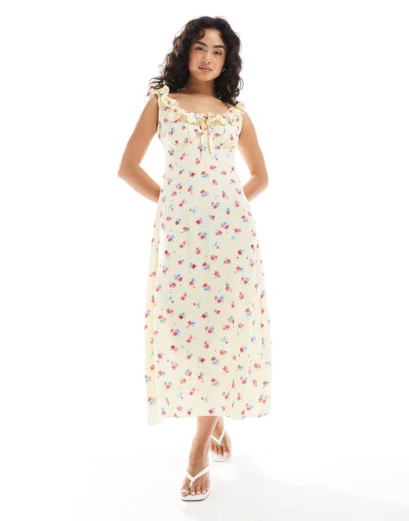 New Look - Midikleid in Gelb mit Blümchenmuster und gebundener Rückseite von New Look