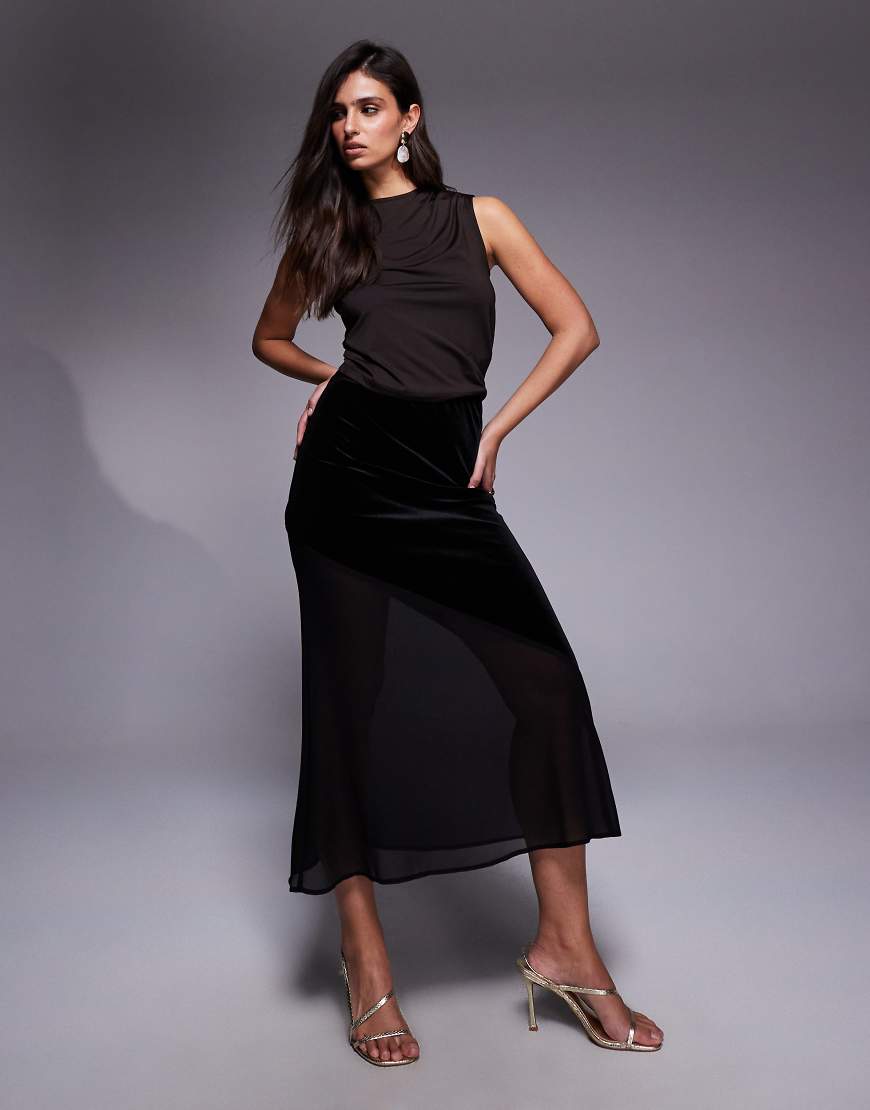 New Look - Midirock aus Samt und Chiffon in Schwarz von New Look