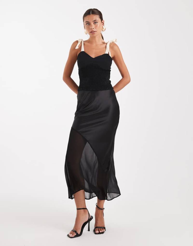 New Look - Midirock in Schwarz aus Satin und Chiffon von New Look