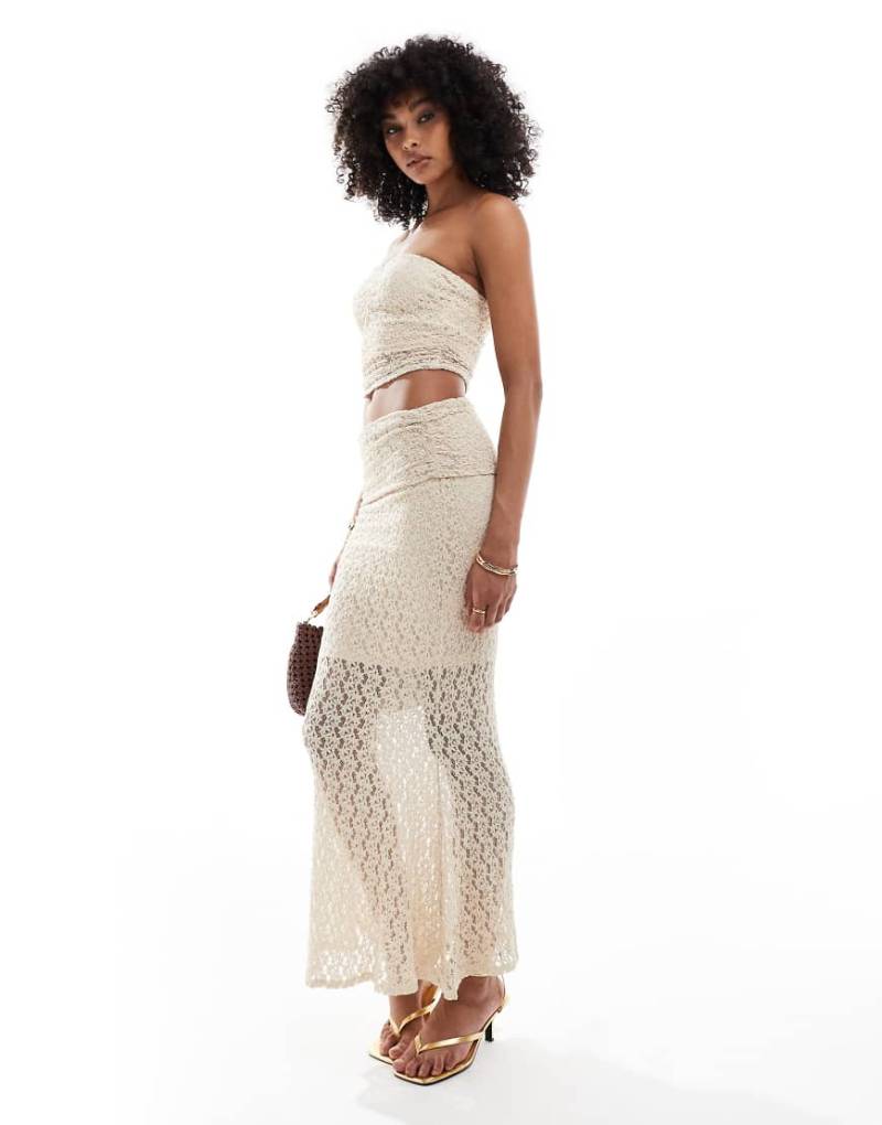 New Look - Midirock in Wollweiß mit Spitze und Umschlag, Kombiteil von New Look