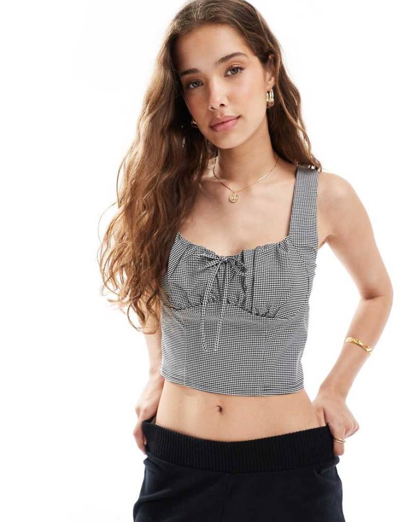 New Look - Milchmädchen-Oberteil aus Bengaline in Schwarz mit Vichy-Karo von New Look