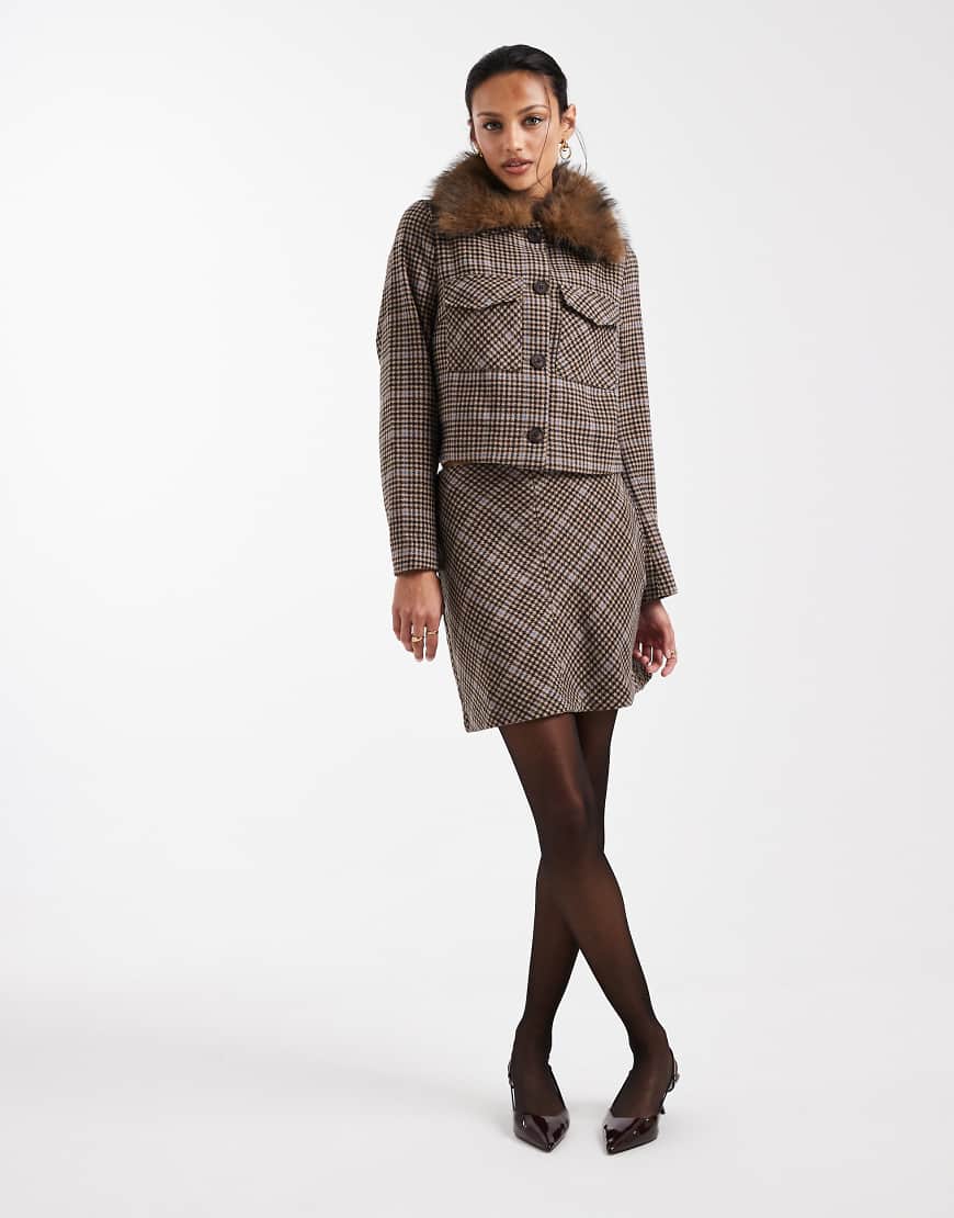 New Look - Minirock in Braun kariert, Kombiteil-Brown von New Look