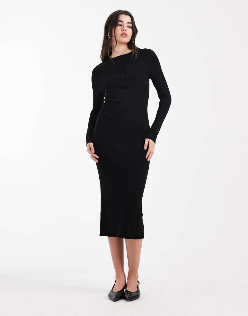 New Look - Mittellanges Strickkleid in Schwarz mit Knopfleiste von New Look