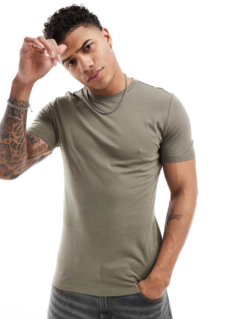 New Look - Muskel-T-Shirt in dunklem Khaki-Grün von New Look