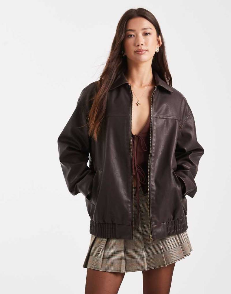 New Look - Oversize-Jacke in Braun aus gewaschenem PU-Brown von New Look