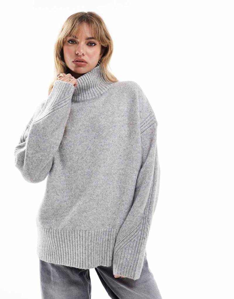 New Look - Oversize-Pullover in Grau mit Stehkragen von New Look