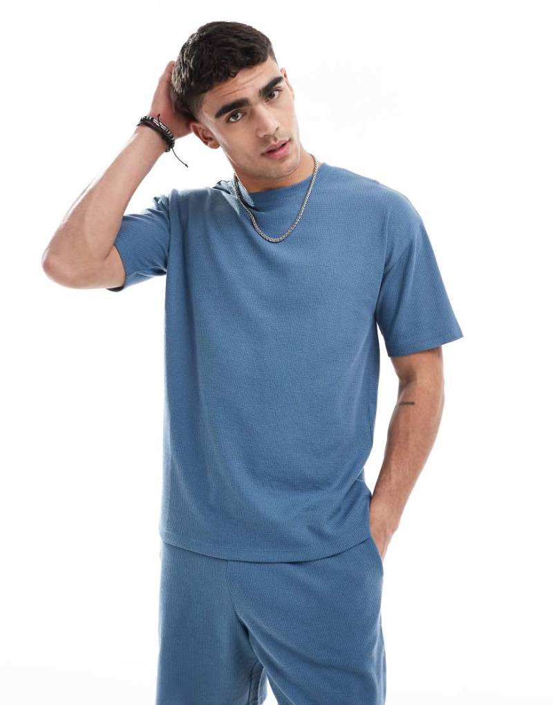 New Look - Oversize-T-Shirt in Blau mit Waffelstruktur, Kombiteil von New Look