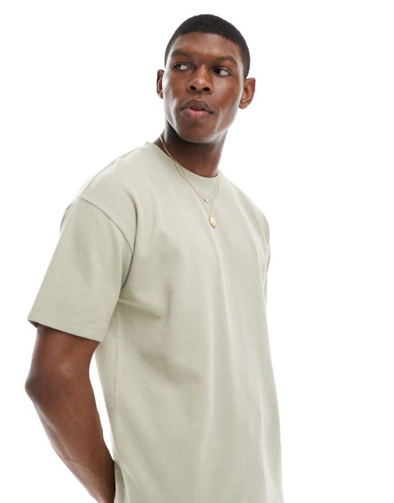 New Look - Oversize-T-Shirt in Steinbeige mit Waffelstruktur, Kombiteil-Neutral von New Look