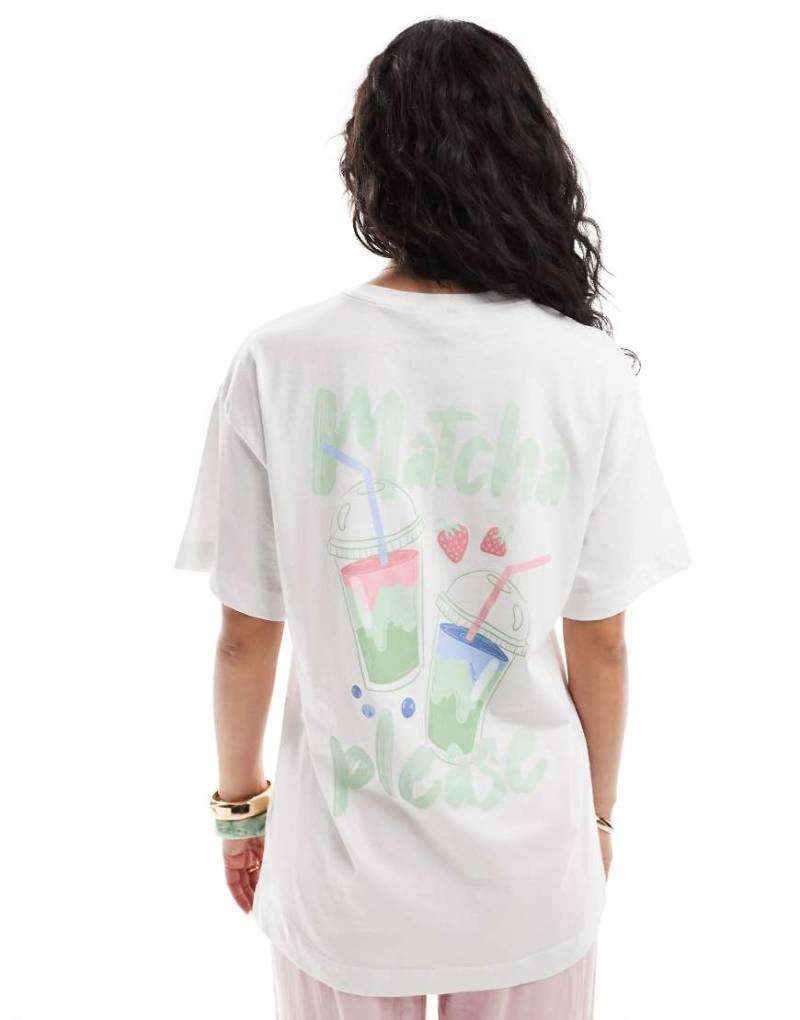 New Look - Oversize-T-Shirt in Weiß mit Matcha-Print von New Look