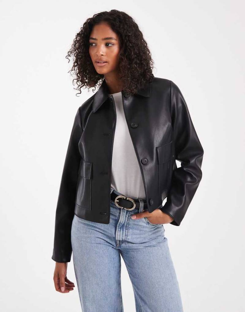 New Look - PU-Jacke in Schwarz mit aufgesetzter Tasche von New Look