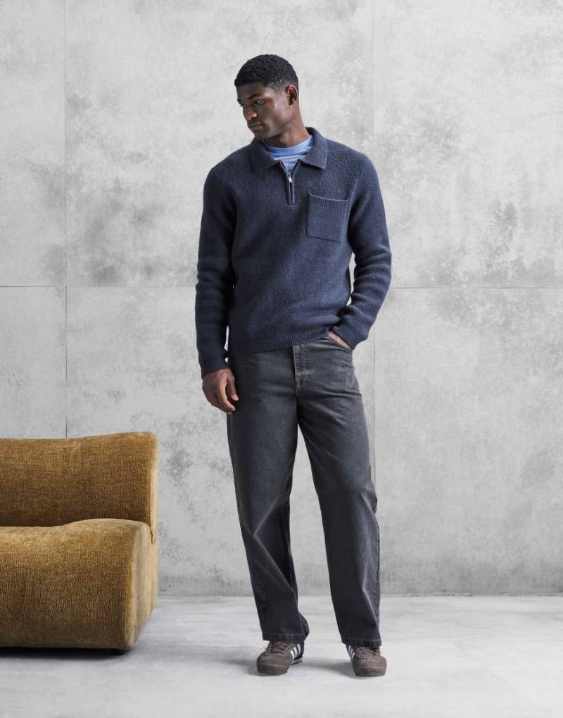 New Look - Polo-Pullover in Marineblau mit kurzem Reißverschluss von New Look