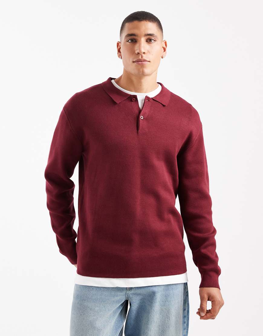 New Look - Polopullover aus kompaktem Strick in dunklem Burgunderrot von New Look