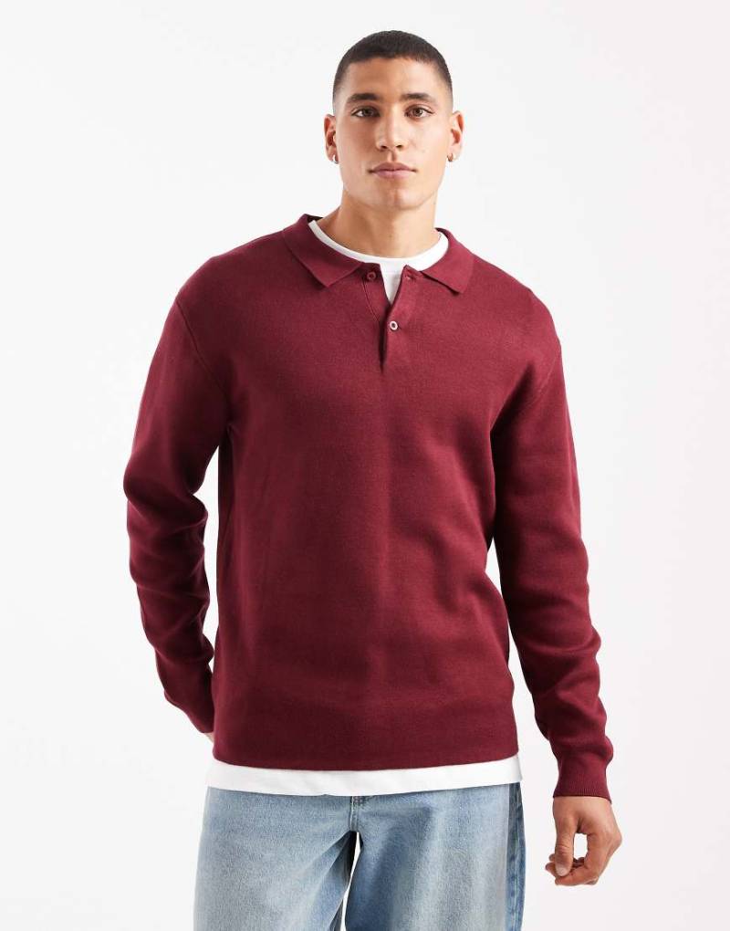 New Look - Polopullover aus kompaktem Strick in dunklem Burgunderrot von New Look
