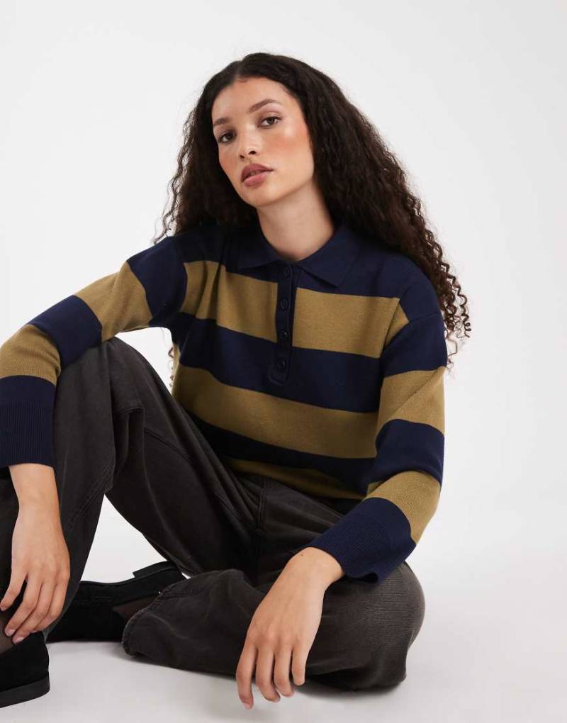 New Look - Polopullover in Grün mit Blockstreifen von New Look