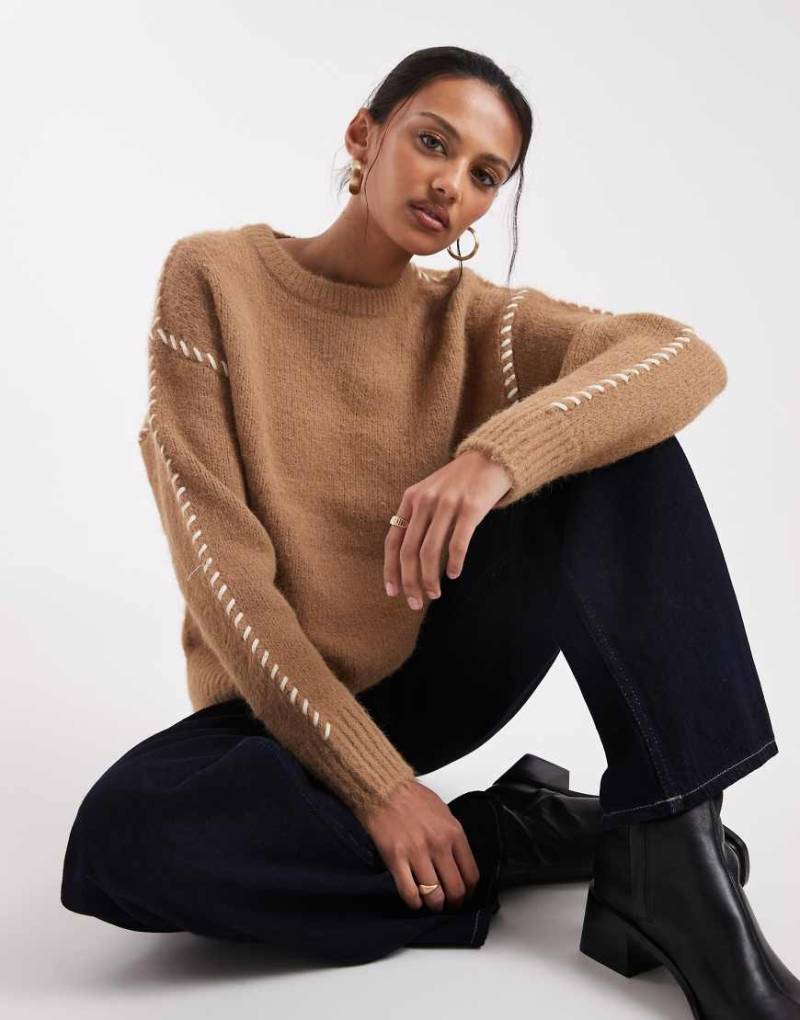 New Look - Pullover in Beige mit Languettenstich-Neutral von New Look