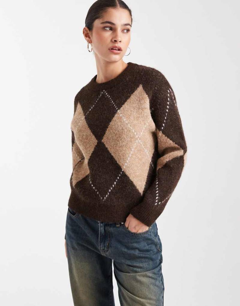 New Look - Pullover in Braun mit Rautenmuster-Brown von New Look
