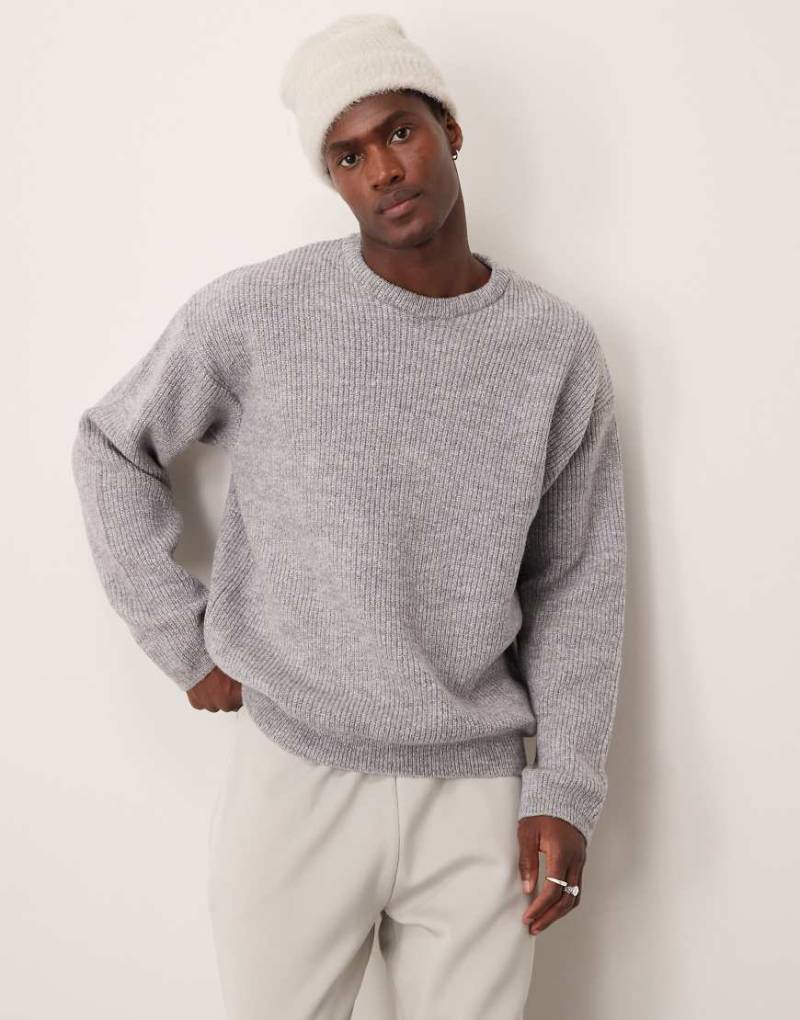 New Look - Pullover in Hellgrau mit Rundhalsausschnitt und Ziernaht von New Look