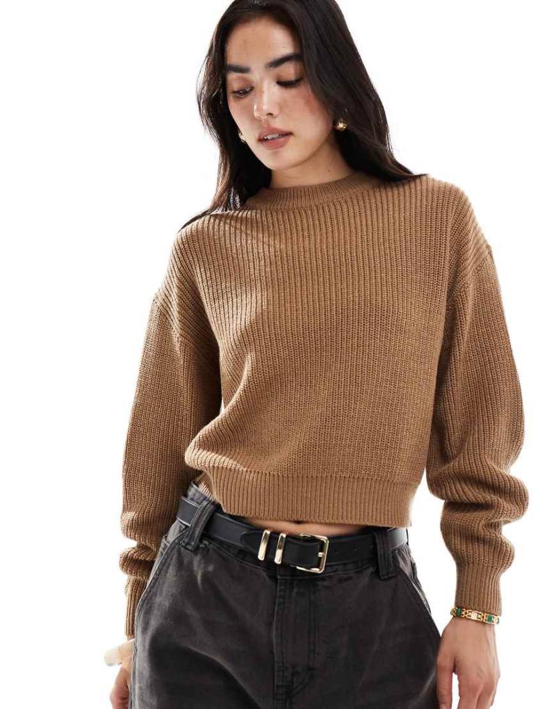 New Look - Pullover in Kamelbraun mit Ziernähten-Weiß von New Look