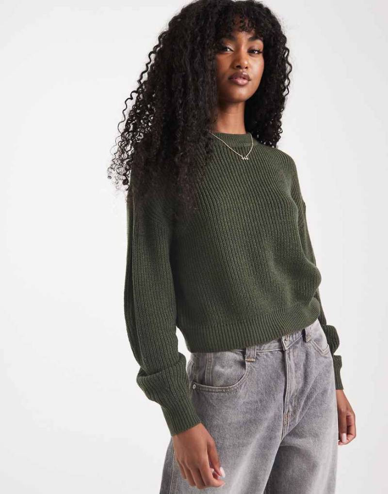 New Look - Pullover in Khaki mit Ziernähten-Grün von New Look