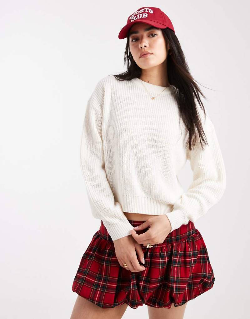 New Look - Pullover in Wollweiß mit Maschenstruktur-Neutral von New Look