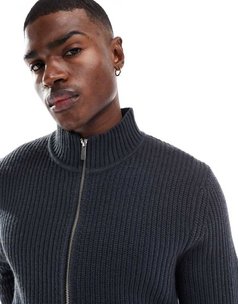 New Look - Pullover mit durchgehendem Reißverschluss in Dunkelgrau von New Look