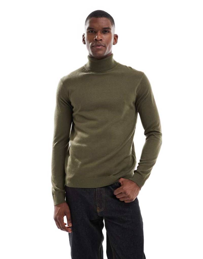 New Look - Rollkragenpullover in dunklem Khaki-Grün von New Look