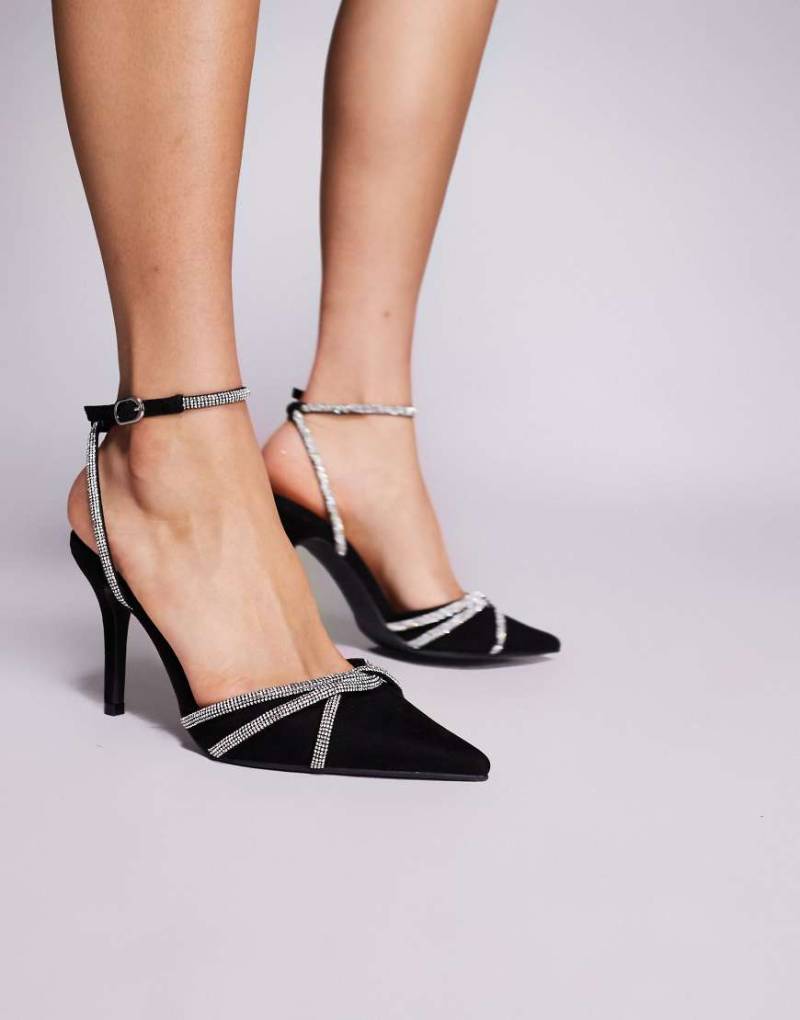 New Look - Sandalen in Schwarz mit Verzierung, überkreuztem Detail und Absatz von New Look