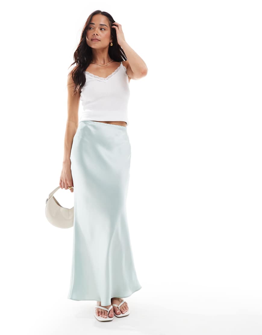 New Look - Satin-Midirock in Hellblau mit Bias-Cut von New Look