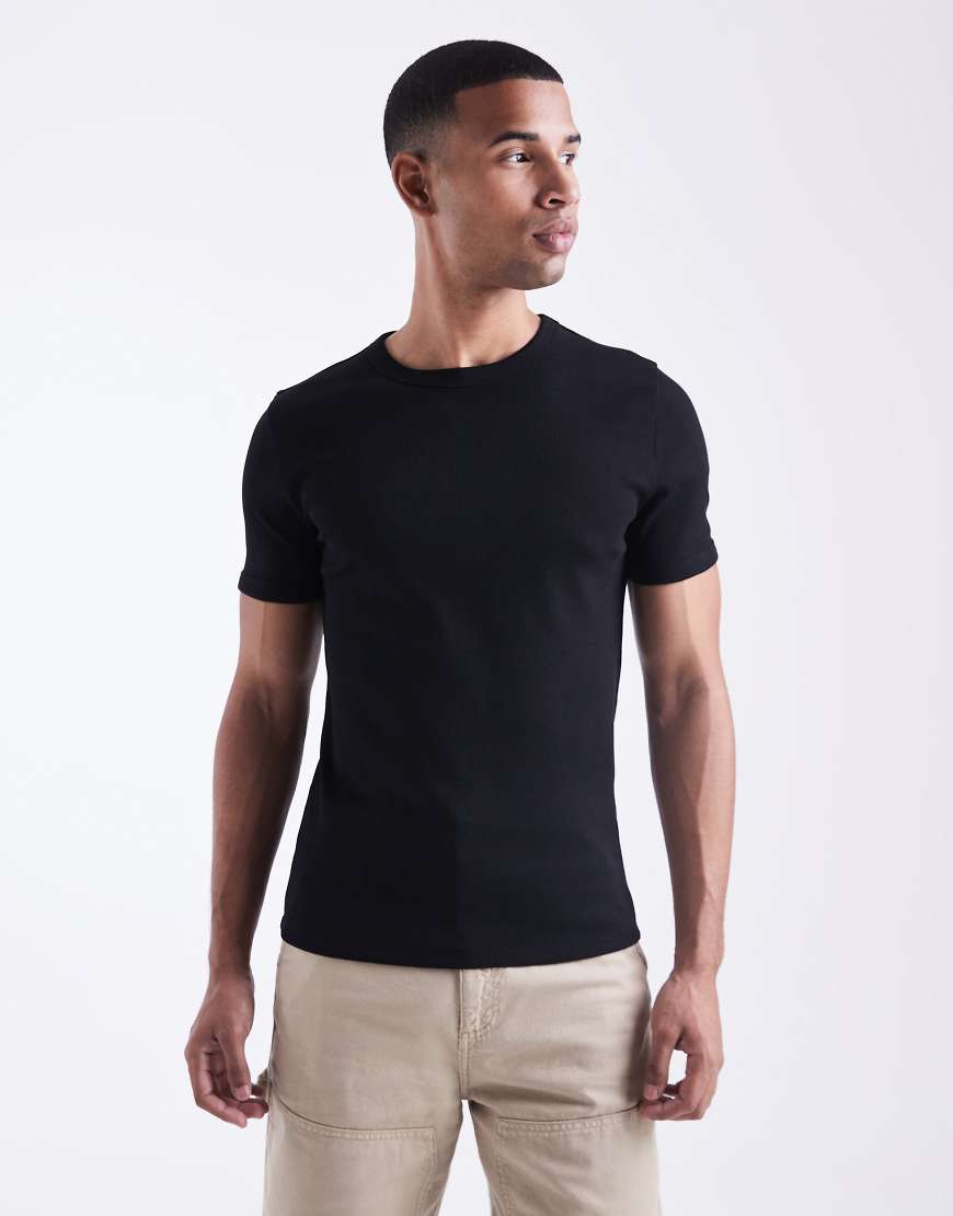 New Look - Schwarzes, geripptes Muskelshirt von New Look