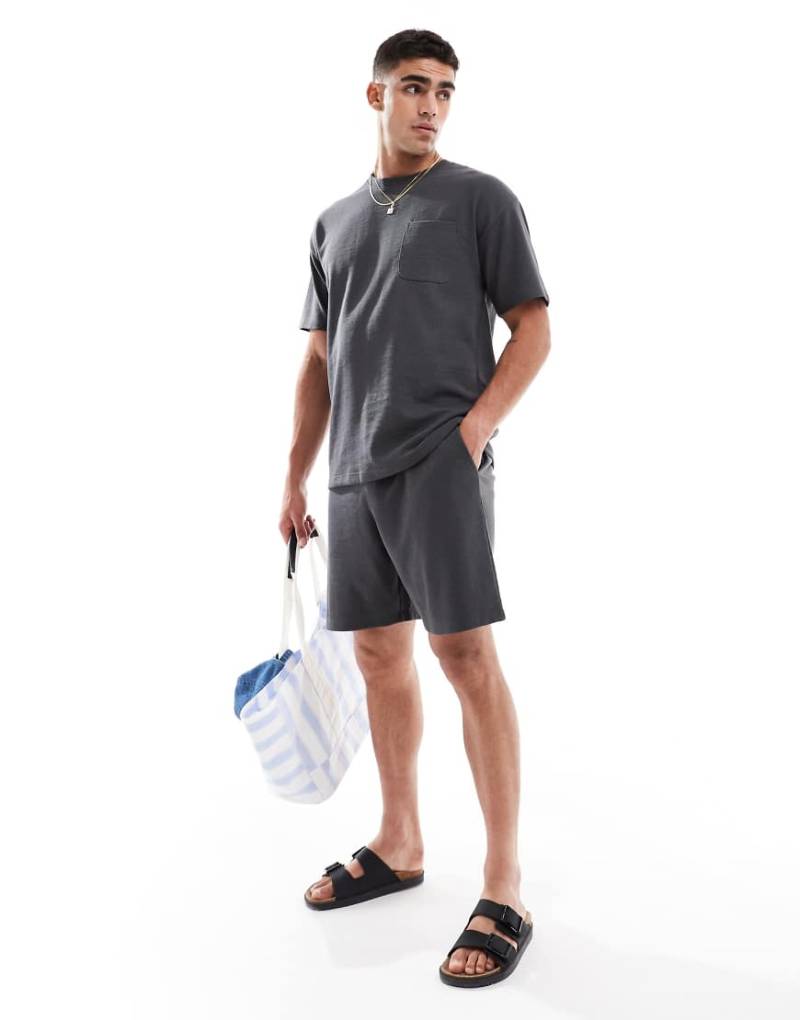 New Look - Shorts in Schwarz mit Waffelstruktur, Kombiteil von New Look