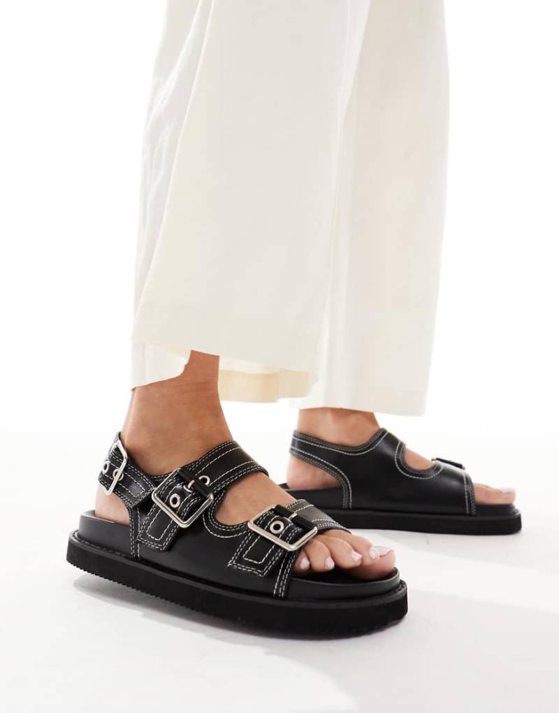 New Look - Slingback-Sandalen in Schwarz mit dicker Sohle und kontrastierenden Ziernähten von New Look